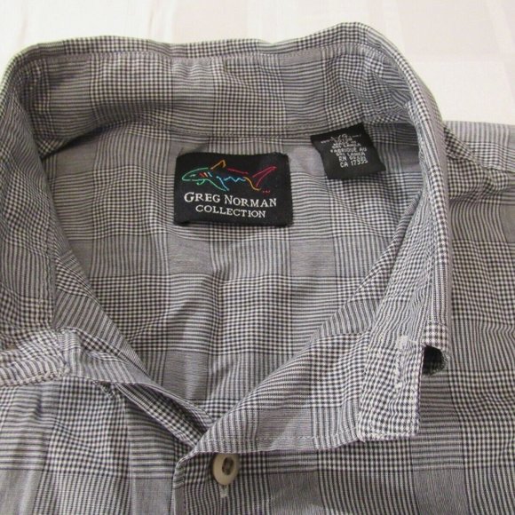 Greg Norman Collection Shirt Men's Sz L Short Sleeve Gray Plaid Button Front EUC - Picture 7 of 10